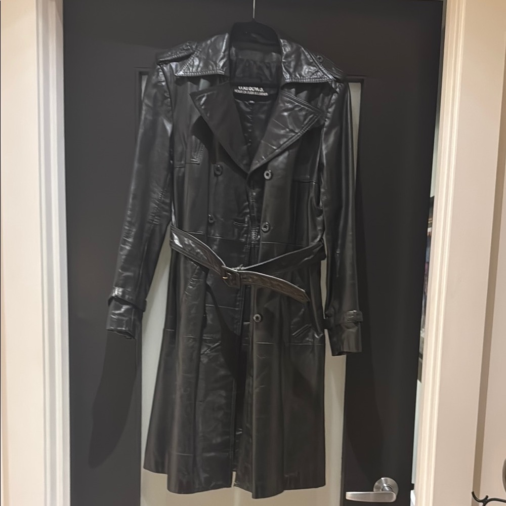 Black Vintage Leather Trench Coat